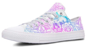 Pink Skull & Moth Low-Top Sneakers - Edgy Streetwear Design