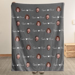 Couple Custom Name & Face - Personalized Photo Blanket Big Size
