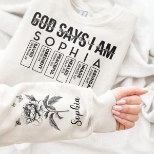 God Says I Am Name Letter In Bible Toile De Jouy Style - Personalized Sweatshirt
